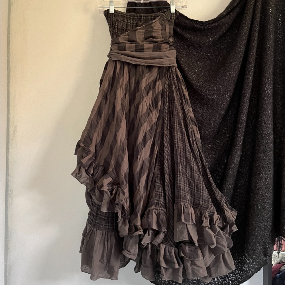 Nicholas K Free People Plaid Olive Green Maxi Skirt XS